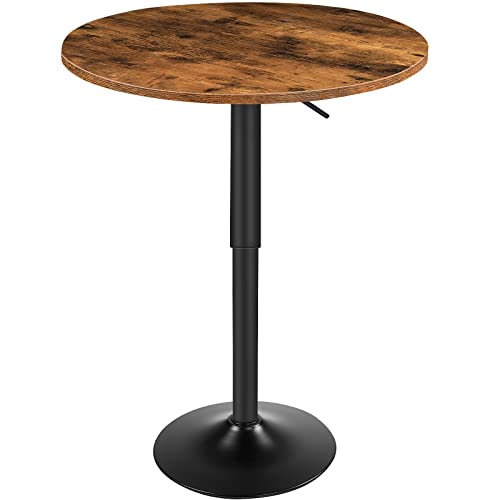HOOBRO Rustic Brown Height-Adjustable Round Pub Table 27-35.4 Inches Modern Style