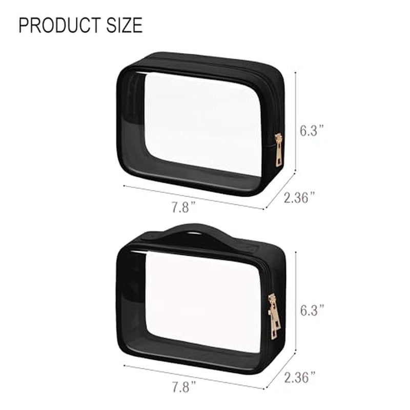 Clear Makeup Bag TSA Approved Toiletry Bag Waterproof Cosmetic Bag for Women Black 2Pcs