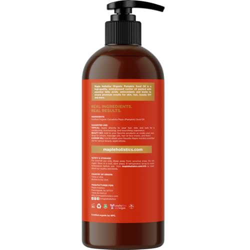 Organic Pumpkin Seed Oil 16oz - Cold Pressed, Unrefined Hair & Face Oil - Maple Holistics