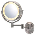 JERDON Lighted Wall-Mount Makeup Mirror - 5X Magnification - Nickel Finish