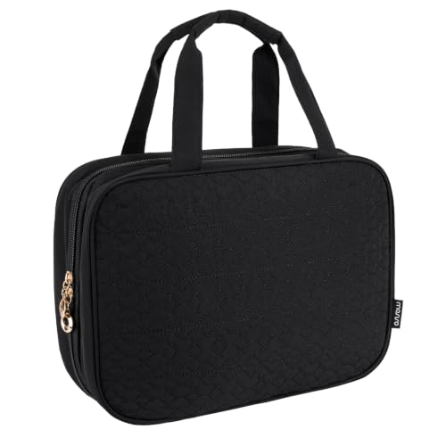 Travel Toiletry Bag with Multiple Compartments & Hanging Hook - Black