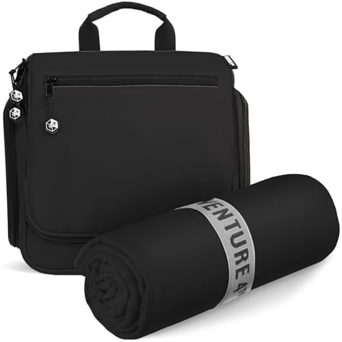 VENTURE 4TH Travel Toiletry Bag & Quick Dry Towel Set - Ideal Travel Bundle for Camping, Hiking, Backpacking and Business Trips - Size M Travel Towel