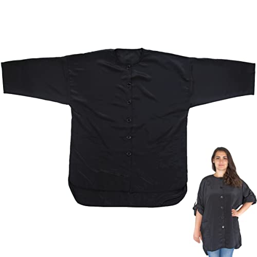 X-Large Black Hair Stylist Smock with Pockets & Roll-Up Sleeves - Salon Uniform
