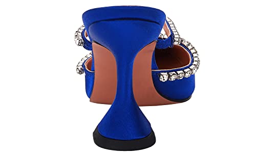 VETASTE Women's Blue Pointed Toe Strappy Satin Heeled Mules for Wedding & Party - Size 8
