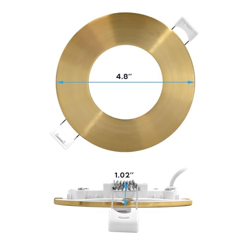 4 Inch Dimmable LED Recessed Light Kit with J-Box, Brass Trim, 5 Color Options – Ultra Thin Slim Canless Design