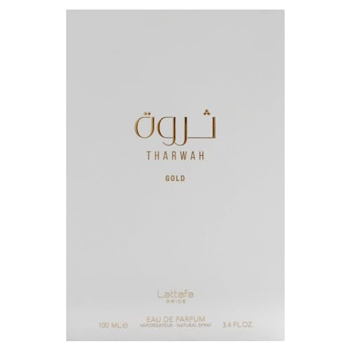 Lattafa Tharwah Gold Floral Unisex Eau de Parfum Spray 3.4oz – Sweet, Long-Lasting Fragrance