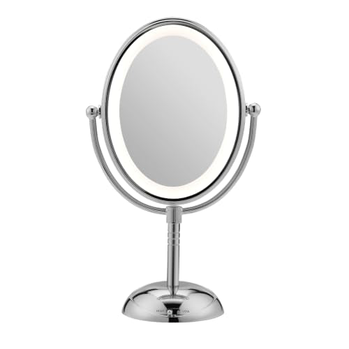 Lighted Makeup Mirror with 1X/7X Magnification, Double-Sided LED Vanity Mirror - Polished Chrome, 4.7"L x 8"W