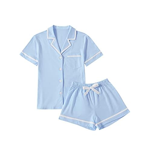 LYANER Women's Cotton Pajamas Set Button Short Sleeve Shirt with Shorts Set PJs Loungewear