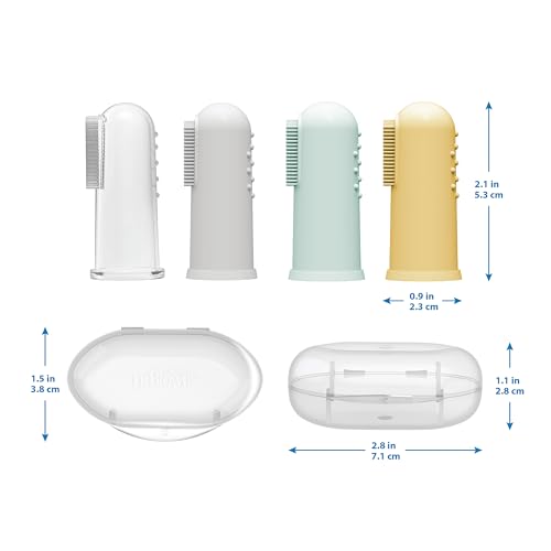 Dr. Brown's Silicone Finger Toothbrush for Baby with Travel-Storage Case, 3m+, Gray and Light Green, 2 Count, (Pack of 1)