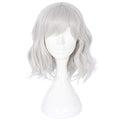 14-inch Silver White Curly Wavy Short Bob Wig with Bangs for Women - Cosplay & Daily Use