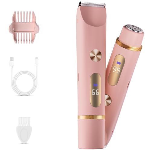 Bikini Trimmer for Women, 2 in 1 Electric Shaver for Women, Rechargeable Electric Razor Body Hair Trimmer Wet & Dry Use