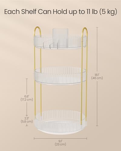 Round Rotating 3-Tier Makeup Organizer - Transparent, Customizable Vanity Storage