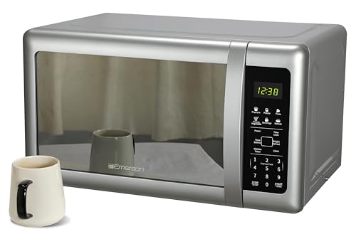 Emerson MW7601SL 0.7 Cu Ft Countertop Microwave Oven 700W Silver Mirror Finish