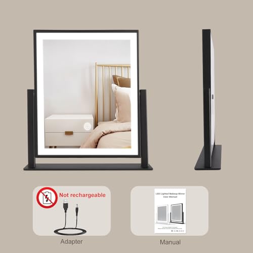 Beelux Vanity Mirror with Lights,15.3" Makeup Mirror with Light Smart Touch Control Dimmable 3 Modes Lighted LED Mirror 360¡ÆRotation Black for Christmas Birthday Thanksgiving Mother's Day