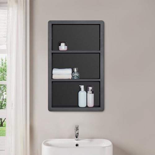 IDYLLOR Matte Black Recessed Medicine Cabinet 14x24 Wall Storage with Shelves