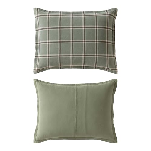 Queen Comforter Set with Shams - Alpine Plaid Green Flannel Bedding