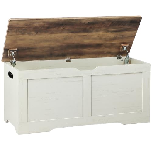 Rustic White & Brown Wooden Storage Chest with Lift-Top Bench - 39.4 Inch