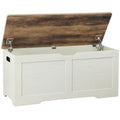 Rustic White & Brown Wooden Storage Chest with Lift-Top Bench - 39.4 Inch
