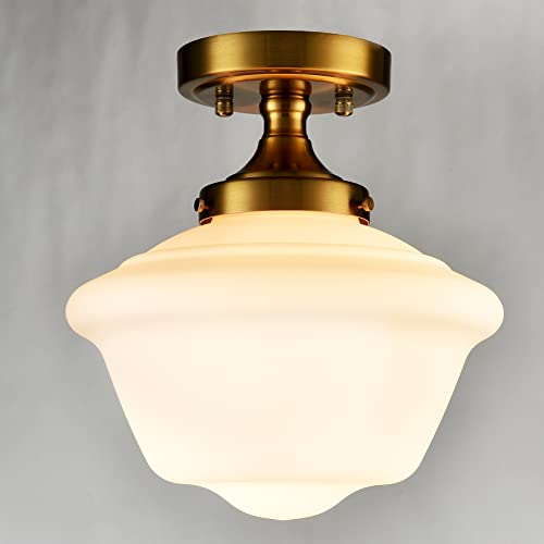 Gold Semi Flush Mount Ceiling Light Modern Schoolhouse Fixture Milk White Glass - Variation of THIS listing