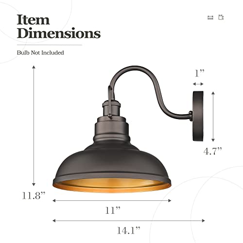 Gooseneck Wall Lights 2 Pack - Farmhouse Barn Light Fixtures Indoor Outdoor, Oil Rubbed Bronze, 11 Inch, 016-1B-2PK ORB