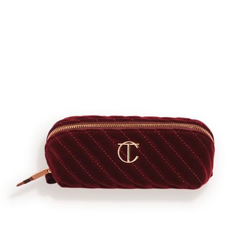 Mini Travel Makeup Bag of My Dreams - Quilted Velvet Organizer with 5 Compartments - Night Crimson