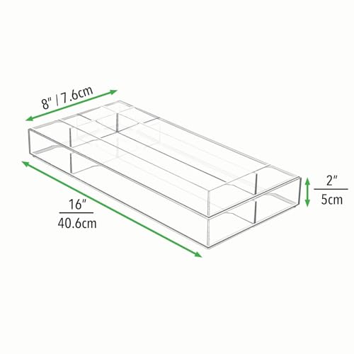 mDesign Plastic Divided Makeup Organizer Tray 8x16x2 Pack for Bathroom Vanity & Drawer - Clear
