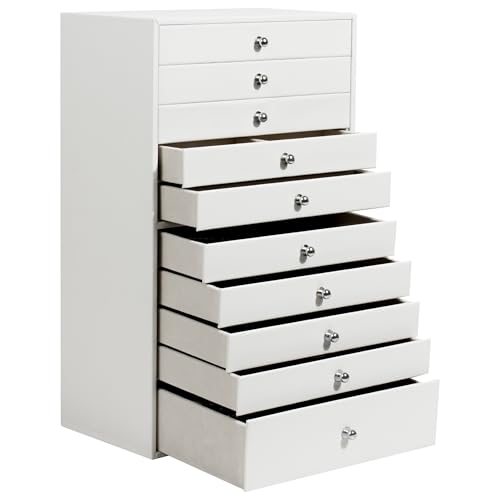 White Large Jewelry Box with 10 Drawers - Jewelry Storage Organizer for Watches, Earrings, Necklaces, Rings, Bracelets - GUKA 10 Layer