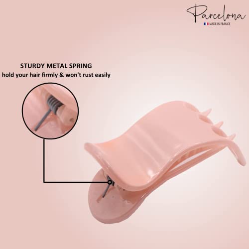 Parcelona French Bear Paw Claw Hair Clip - Blush Pink & Brown, Medium 3 inch