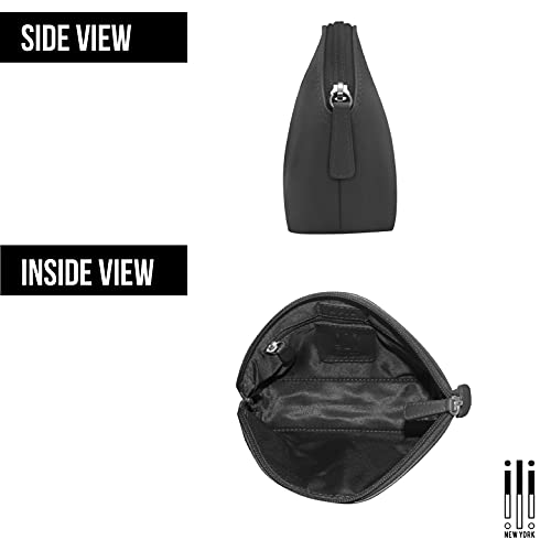 ili New York Genuine Leather RFID Blocking Cosmetic Makeup Pouch Black
