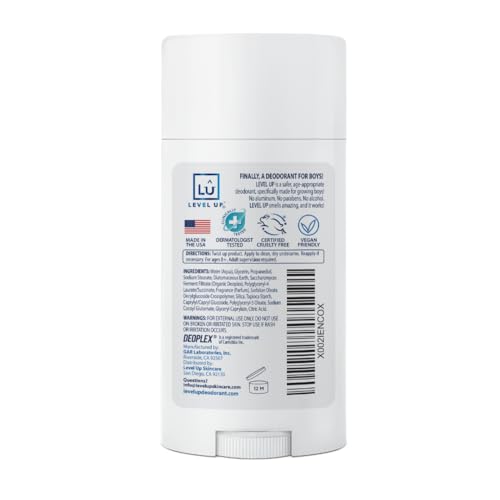 Level Up Boys Deodorant Pack of 2 - Aluminum-Free, 24 Hr Odor Protection, Natural Scent