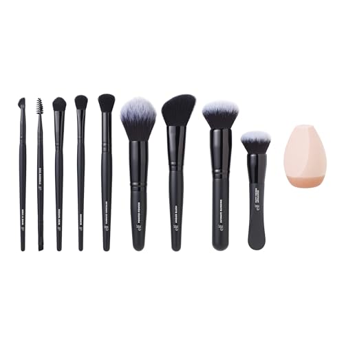 All-in-One Makeup Brush Set with 10 Brushes & Sponge for Face & Eyes