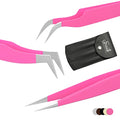 SIVOTE Volume Lash Tweezers for Eyelash Extensions ? Professional Stainless Steel Straight & Curved Tips ? Precision Lash Extension Tweezers Set for Volume & Classic Lashes (Pack of 3, Pink)