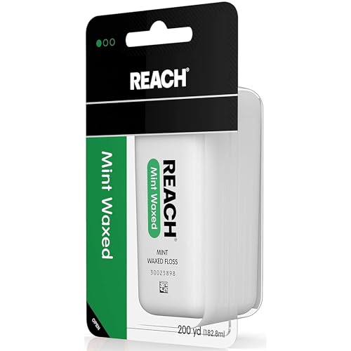 Reach Waxed Dental Floss Mint 200 Yards - Pack of 5 for Strong, Comfortable Cleaning