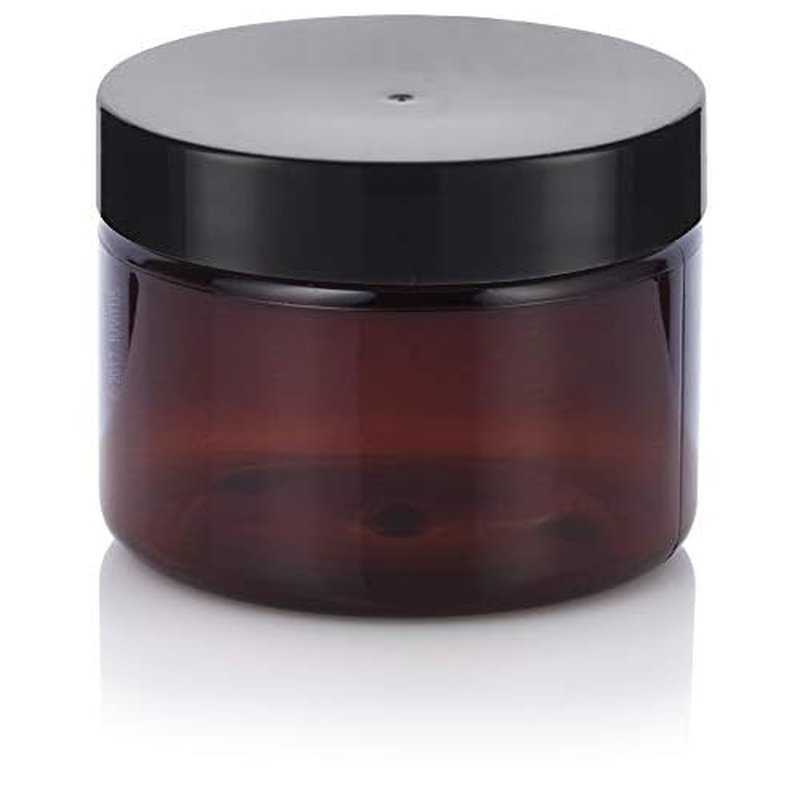 (6 pack) 3 oz Amber PET Plastic Jar with Black Smooth Lid Refillable Storage Travel