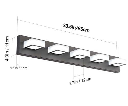 Ralbay Modern Black Bathroom Vanity Lights 5 LED Acrylic Over Mirror 34 Inch
