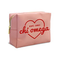 Sorority Shop Chi Omega Makeup Bag - Multi-Purpose PU Leather, Water-Resistant Makeup travel bag with Licensed Design and Zipper Closure, Perfect Chi Omega Sorority Gifts for Women