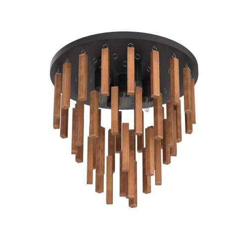 5-Light Semi Flush Mount Ceiling Light Fixture Rustic Wood Black Farmhouse Chandelier