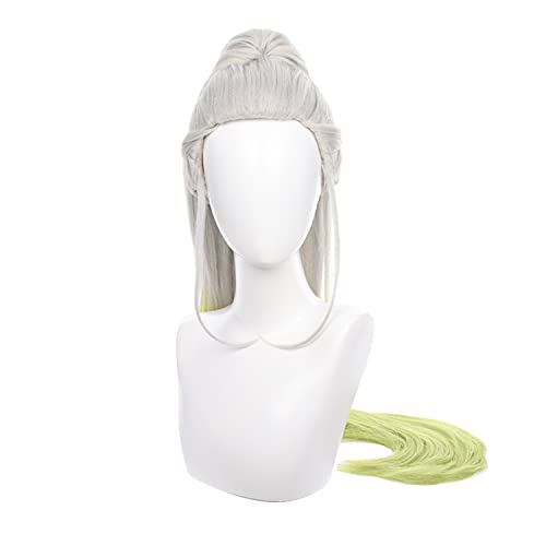 Servelove Grey Green Long Anime Cosplay Wig with Ponytail for Costume & Role Play