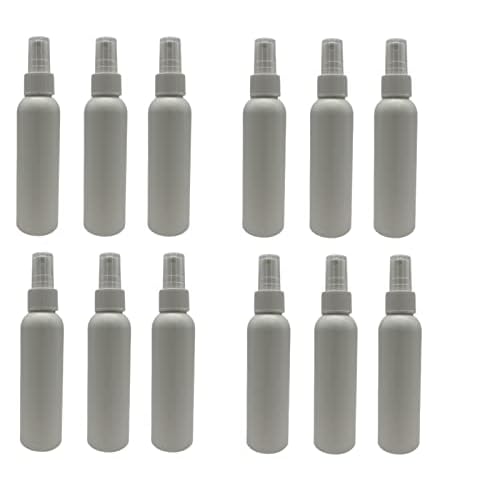Natural Farms 4 oz White Cosmo Plastic Bottles - 12 Pack Empty Bottle Refillable - BPA Free - Essential Oils - Aromatherapy | White Ribbed Fine Mist Pump Spray Caps- Made in the USA