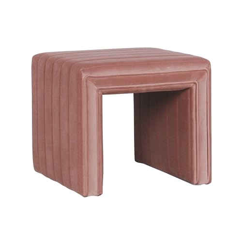 19-Inch Blush Pink Velvet Tufted Ottoman Footstool - Modern Channel Design