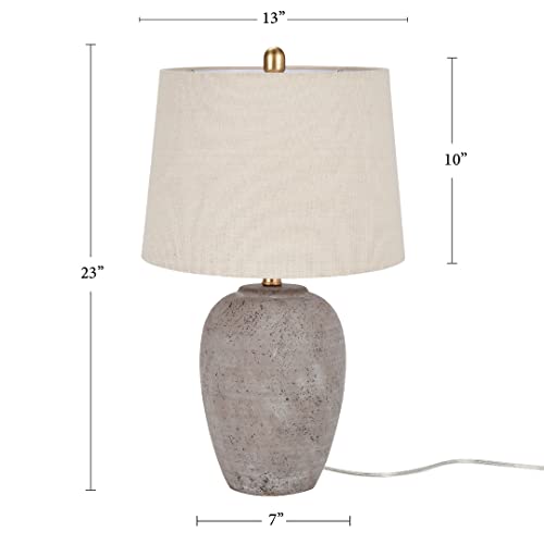 Rustic Farmhouse Ceramic Table Lamp with Beige Linen Shade - 23 Inch Greyish Brown