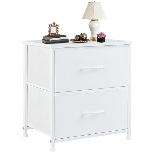 White Nightstand with 2 Drawers - Small Bedside Table, 11.8 x 18 x 20 Inches - Classic Style