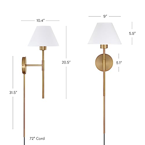 Brass & White Plug-in Wall Sconce with Cotton Shade - Set of 1