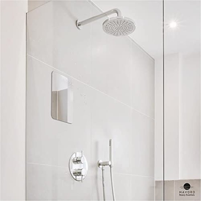 Mavoro 7x9 Shaving Mirror for Shower | 3M Adhesive Shower Mirror | Acrylic - Unbreakable | Less Fogging | Sleek Frameless | Peel and Stick | Glassless Safety (2 Pack)