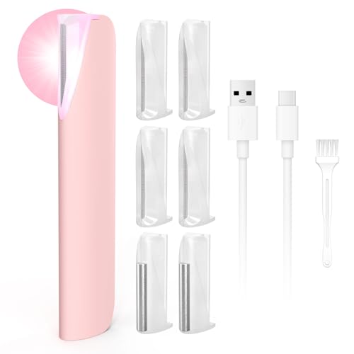 Sonic Dermaplane for Women Face, Dermaplane Razor for Women with LED Light, Rechargeable Facial Hair & Peach Fuzz Remover, 4 Refill Dermablades & 2 Microsmooth Exfoliation Tips, Pink