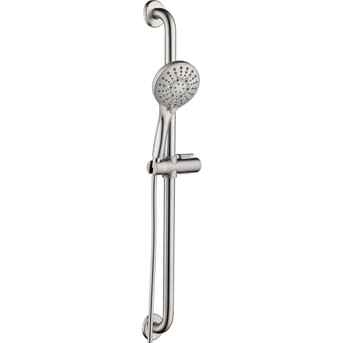 Brushed Nickel Shower Slide Bar Set with Handheld Head & 69-Inch Hose - ADA Compliant