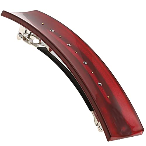 French Hair Barrette Clip with Swarovski Crystals - Red, Durable No Slip Grip for Women & Girls - Made in France (Variation: Red)