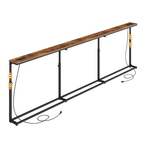 HOOBRO Rustic Brown + Black 102.3-Inch Adjustable Narrow Console Table for Behind Couch