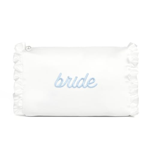 Bride Cosmetic Bag Satin Blue Embroidered Wedding Accessories Gift