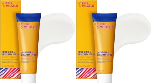 Good Molecules Sheer Mineral Sunscreen SPF 30 Pack of 2 - Hydrating Zinc Face Sunscreen